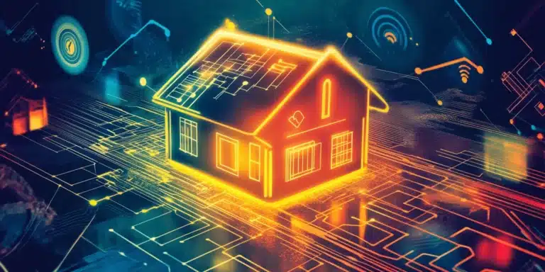 Illustration of a smart home interconnected with digital networks, representing smart home solutions.