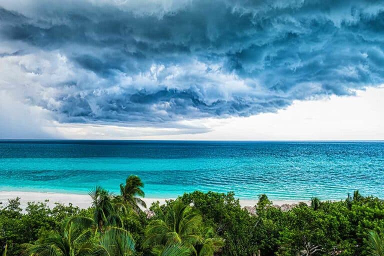 Tropical storm rolling over the sea near Cairns, QLD during the wet season.