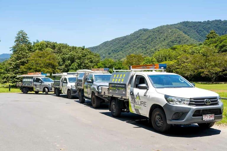 Fleet of Allure Energy electrical contractors in Cairns, delivering solar and electrical services across Far North Queensland.
