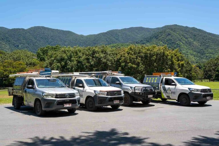 Allure Energy electrician service vehicles in Cairns, Queensland, ready for residential and commercial electrical work