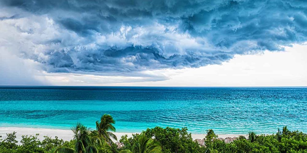 Tropical storm rolling over the sea near Cairns, QLD during the wet season.