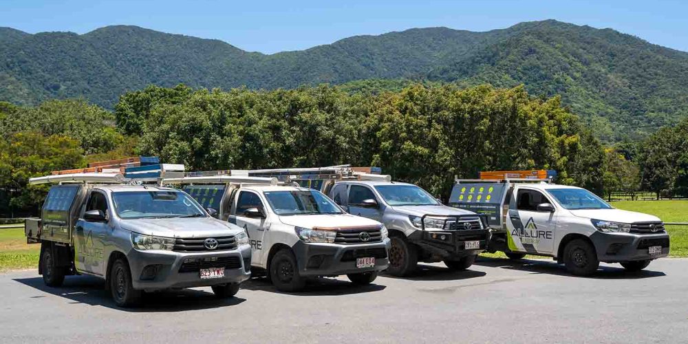 Allure Energy electrician service vehicles in Cairns, Queensland, ready for residential and commercial electrical work